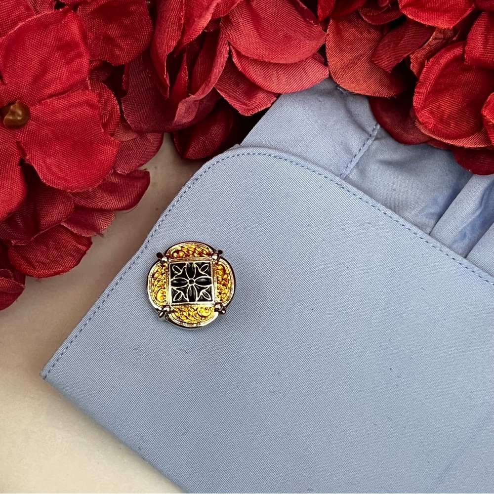 Elegant Gold and Black Cufflinks with Silver Fleury Cross - Picture 11 of 16